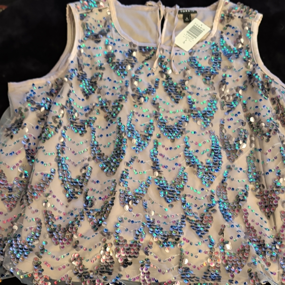 Torrid Sequin Embellished Top in Cream and Silver